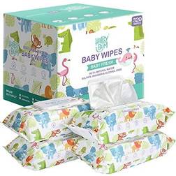Baby Wipes HAPPY BUM Sensitive Water Baby Diaper Wipes, Hypoallergenic, Unscented, 4 Flip-top packs (320 Wipes Total)