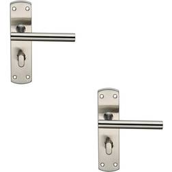 2x Mitred T Bar Lever on Bathroom Backplate Handle Thumbturn Lock Satin Steel