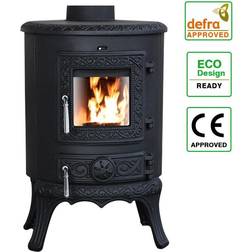 NRG Black Wood Burning Stove Cast Iron Woodburner Fireplace 5KW Defra Eco Design