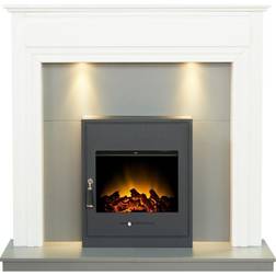 Adam Honley Fireplace in Pure White & Grey with Oslo Electric Inset Stove in Black, 48 Inch