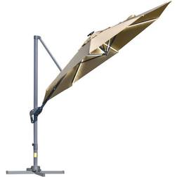 OutSunny 3m Solar led Cantilever Parasol Adjustable Garden Umbrella Khaki