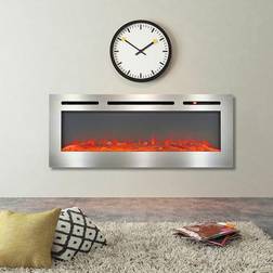 Led Electric Wall Mounted Fireplace Recessed Fire Heater 12 Flames With Remote, Silver 60inch Livingandhome