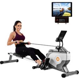 Fodable Rowing Machine with Adjustable Magnetic Resistance, Transport Wheels, LCD monitor