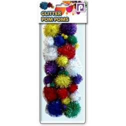 Childrens Kids Assorted Size & Colour Glitter Pom Poms Balls Art Craft Cat Toy