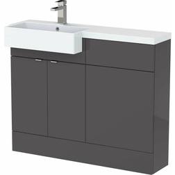 Hudson Reed Fusion LH Combination Unit with Square Semi Recessed Basin 1100mm Wide Gloss Grey