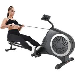 Air Rowing Machine for Home Use, Indoor Foldable Rower with 8-Level Adjustable Fan Resistance, Device Holder, Aluminum Alloy Slide Rail, LCD Monitor