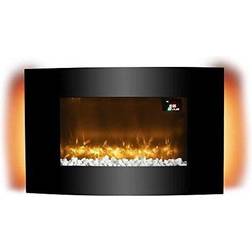 Warmlite Glasgow Curved Glass Wall Mounted Fireplace, Remote Control Operated with 2 Heat Settings, LED Flame Effect and 6 Colour Mood Lighting, Bla