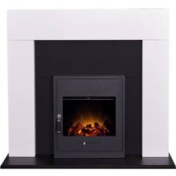 Adam Miami Fireplace in Pure White & Black with Oslo Electric Inset Stove in Black, 48 Inch