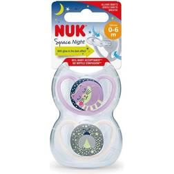 Nuk Space Night Soother 0-6m, 2 Pack Pink