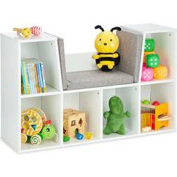 Relaxdays Bookcase with seat cushion, children's shelf with 6