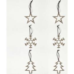 Homescapes Set of 3 Silver Christmas Ornaments Star Tree Snowflake Christmas Tree Ornament