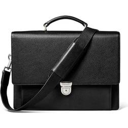 Aspinal of London Mens Full-Grain Leather Black City Laptop Briefcase