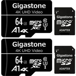 Gigastone Micro SD Card 64GB 2-Pack with 2x SD Adapter 2x Mini-case, 4K UHD Video, Surveillance Security Cam Action Camera Drone Professional, 90MB