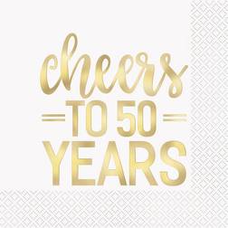 Unique Party 72571 Foil Gold "Cheers to 50 Years" 50th Anniversary Paper Napkins, Pack of 16