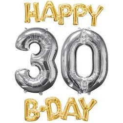 Anagram 87769 30th Happy Birthday Foil Phrase & Number Balloon Gold & Silver