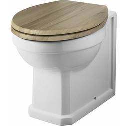 Milano Richmond White Ceramic Traditional Back to Wall Bathroom Toilet Pan wc and Warm Oak Effect Wooden Seat