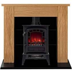Adam Chester Stove Suite in Oak with Ripon Electric Stove in Black, 39 Inch
