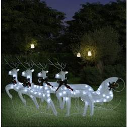 vidaXL White, 100 Reindeer Sleigh Christmas Lamp