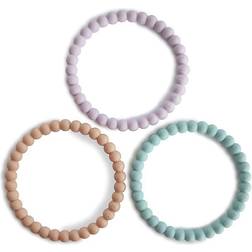 Mushie Pearl Teething Bracelet chew toy Lilac/Cyan/Soft Peach 3 pc