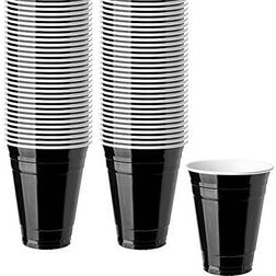 16-Ounce Plastic Party Cups in Black (50 Pack) Disposable Plastic Cups Recyclable Black Cups with Fill Lines Reusable Plastic Cups for Drinks, Soda, Punch, Barbecues, Picnics Stock Your Home