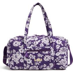 Vera Bradley Collegiate Large Travel Duffel Bag - Purple/White Rain Garden with Louisiana State University Logo