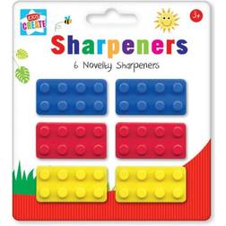 Pack of 6 Brick Novelty Sharpeners Plastic Assorted Colours Party Bag Fillers