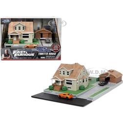 Jada Toretto House Diorama with Dodge Charger Black and Toyota Supra Orange with Graphics "Fast and Furious" "Nano Scene" Series Models