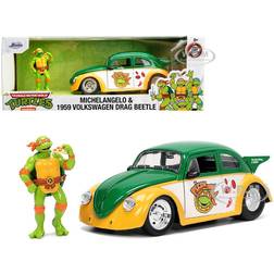 Jada Teenage Mutant Ninja Turtles Volkswagen Beetle 1:24 Scale Die-Cast Metal Vehicle with Michelangelo Figure