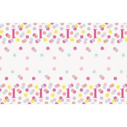 Unique Party 73283 Pink Dots 1st Birthday Plastic Tablecloth, 7ft x 4.5ft