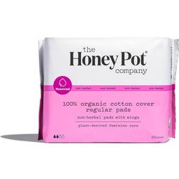 The Honey Pot Organic Cotton Cover Non-Herbal Regular Pads with Wings 20-pack