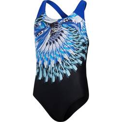Speedo Girl's Digital Placement Splashback Swimsuit - Black/Blue Flame/White/Mercurial Blue