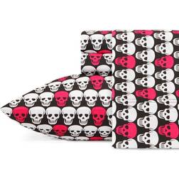 Betsey Johnson Skulls Printed Bed Sheet Pink, White