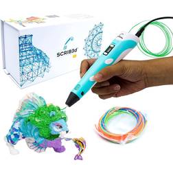 SCRIB3D P1 3D Printing Pen with Display - Includes 3D Pen, 3 Starter Colors of PLA Filament, Stencil Book + Project Guide