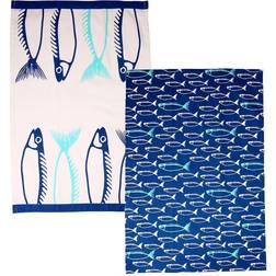 Dexam Set 2 Fish Kitchen Towel White, Blue