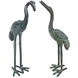 Design Toscano Garden Gallery Bronze Statuary Crane Birds Piped Statues Fountain Pond