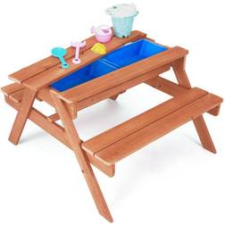 Teamson Kids 2 In 1 Garden Wooden Sand Pit Table with Lid, Sand &
