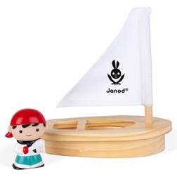 Janod J04712 Wasserspritzer "Pirat mit Holzboot" Piratenschiff aus Holz