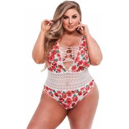Baci Lingerie White Floral & Lace Teddy With Playful Tie-up Curvy