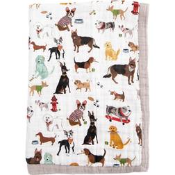 Little Unicorn Woof Cotton Muslin Baby Receiving Quilt In White/brown brown 30in X 40in