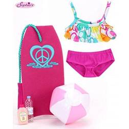 Teamson Kids Sophia's 18" Doll Bubble Bikini with 5 Play Beach Accessories
