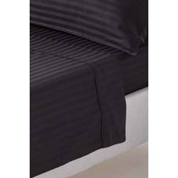 Homescapes Single 330 Thread Count Satin Stripe Bed Sheet Black