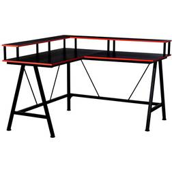 Homcom L-Shape Corner Gaming Desk Computer Table- Black & Red