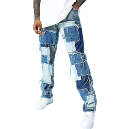 boohoo Straight Leg Denim Patchwork Jeans - Light Blue