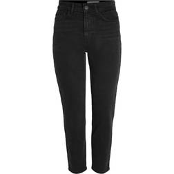 Noisy May Moni High Waisted Cropped Straight Fit Jeans - Black Denim