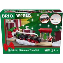 BRIO World 36014 Batterie-Dampflok Weihnachts-Set Aus dem Schornstein der Lokomotive strömt kalter Wasserdampf Großes Schienenlayout für eine Rundtour um den Weihnachtsbaum, empfohlen ab 3 Jahren