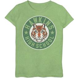 Fifth Sun Girl's Stranger Things Hawkins High School Tiger Mascot Child T-Shirt Green Apple