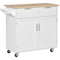 Homcom Modern Rolling Kitchen Island White Trolley Table 46x104cm