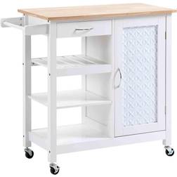 Homcom Kitchen Cart on Wheels with Embossed Trolley Table