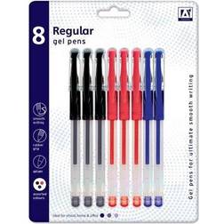 The Home Fusion Company Pack of 8 x Black Blue and Red Gel Pens Smooth Writing School Office