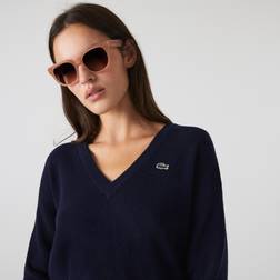Lacoste Women's V-Neck Sweater Navy Blue